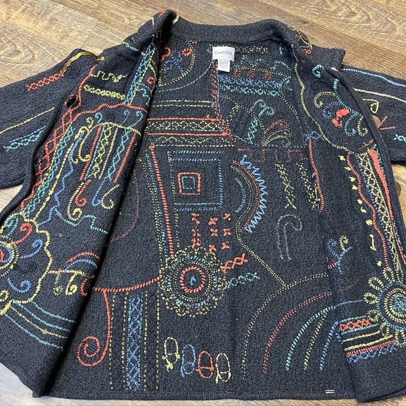 VTG 90s Chicos Embroidered Floral Artsy Hippie Cardigan Sweater Women 2 Large 12 - Picture 7 of 11